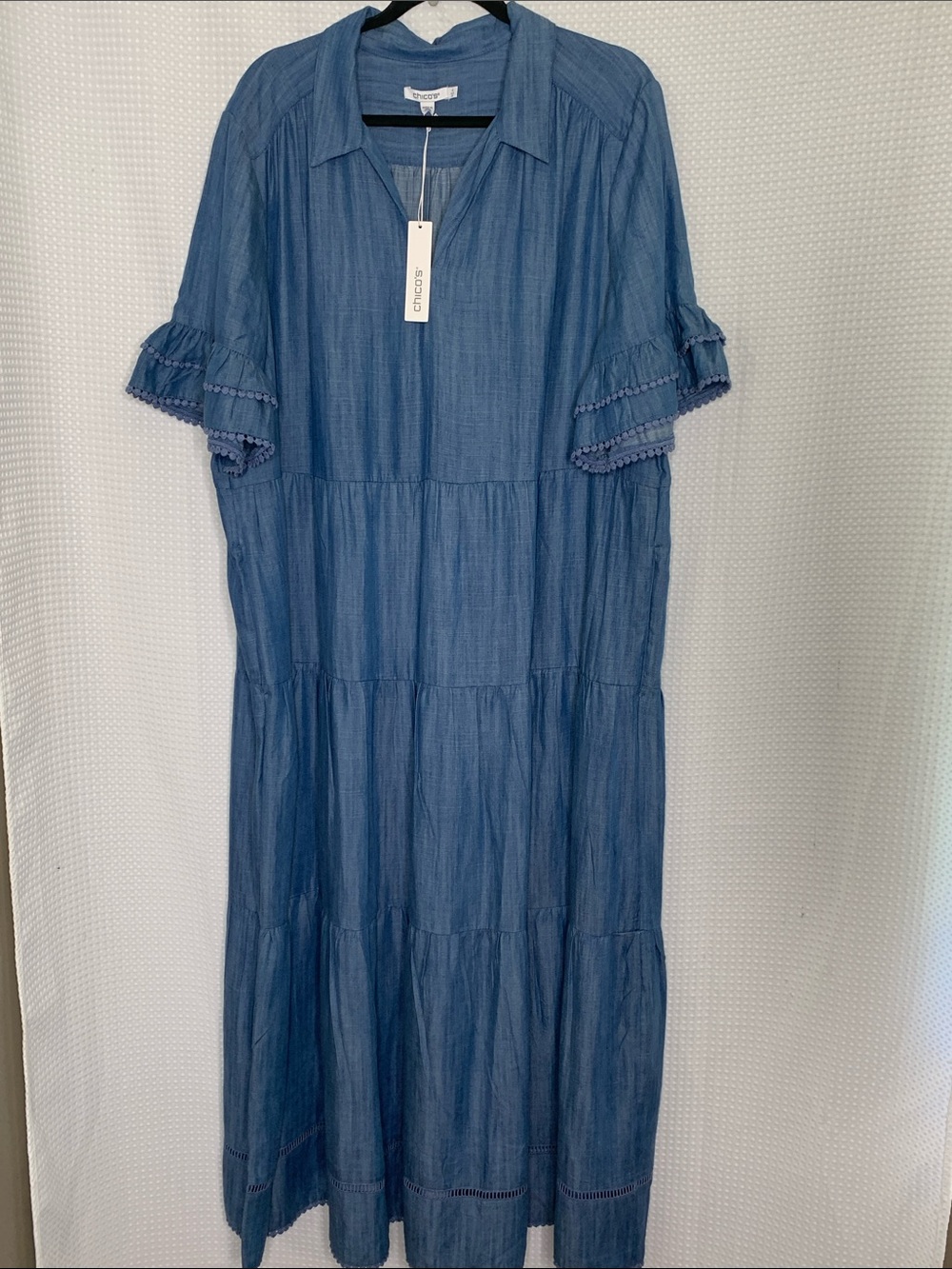 Chico's Blue Chambray Tencel Tiered V-Neck Maxi Dress Plus size 20 - Picture 5 of 15